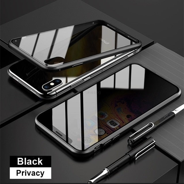 Anti Spy Magnetic Tempered Glass Privacy Metal Case for Iphone