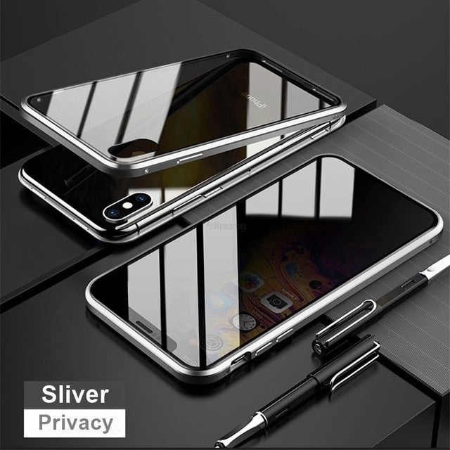 Anti Spy Magnetic Tempered Glass Privacy Metal Case for Iphone