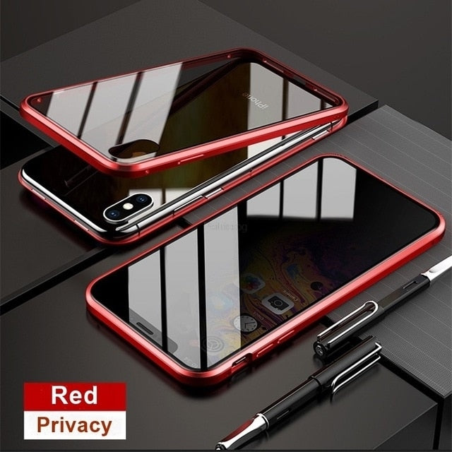 Anti Spy Magnetic Tempered Glass Privacy Metal Case for Iphone