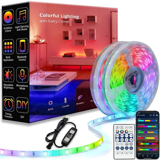 LED Strip RGB WS2812b Bluetooth App Remote Control Chasing Effect Lights Flexible Tape Diode Ribbon TV BackLight Room Decorate