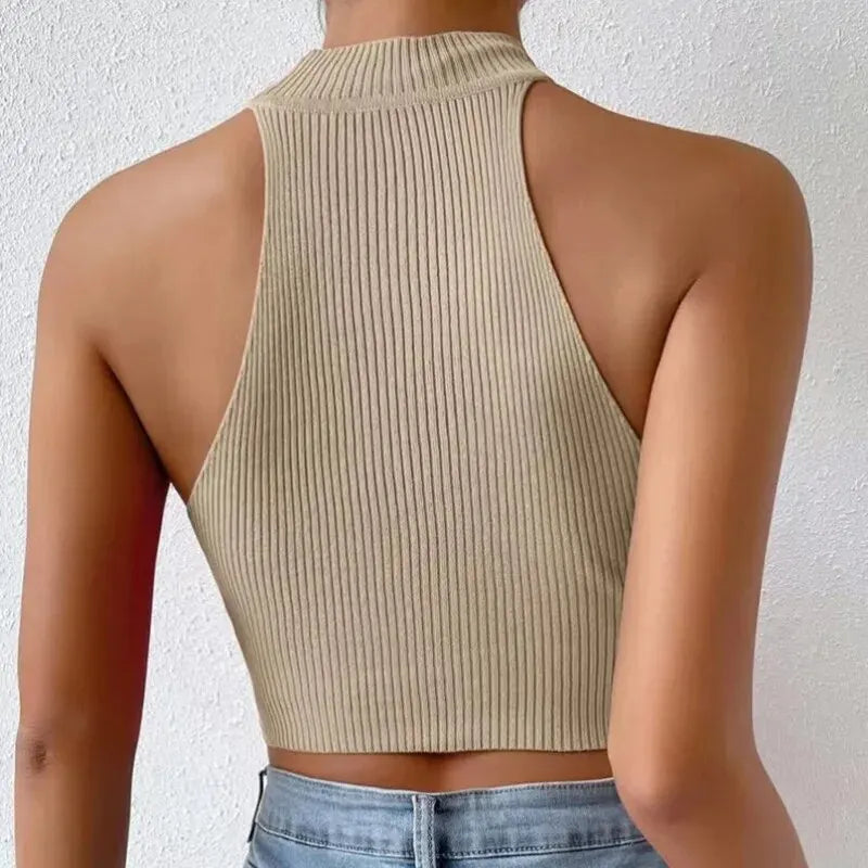 Knit Sleeveless Halter Tops for Women Basics Solid Slim Fitted Crop Womens Turtleneck Ribbed Vest Y2K High Neck Tank Tops